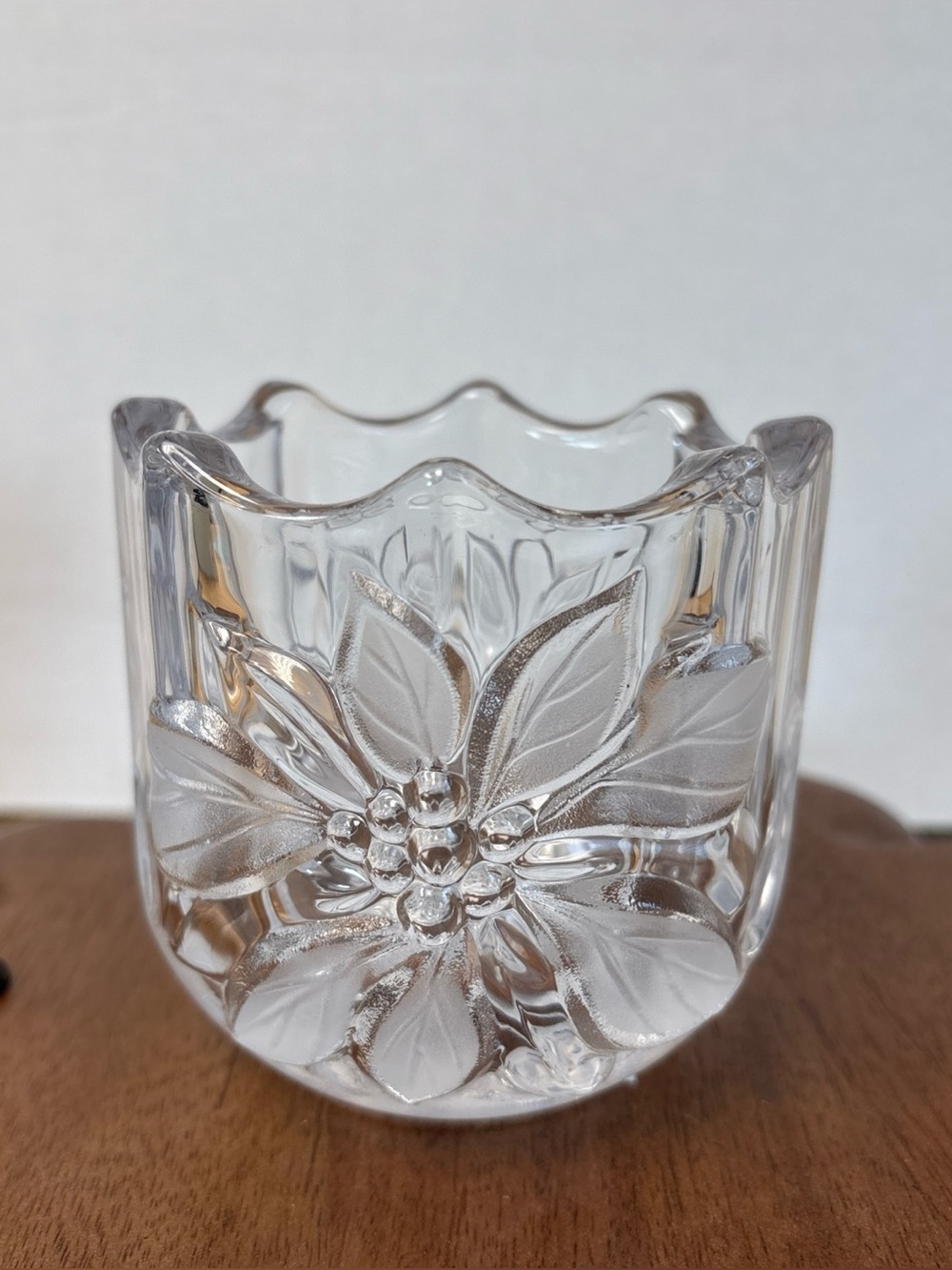 Vintage 1996 Mikasa Festive Poinsettia Crystal Flower Votive Candle Holder